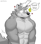 abs ambiguous_gender anthro bar_emanata barazoku biceps butt dialogue disembodied_hand duo emanata fur good_boy grey_body grey_fur heart_reaction heart_symbol hearts_around_body hearts_around_head male male/ambiguous muscular muscular_anthro muscular_male nude pecs petting praise simple_background smile solo_focus speech_bubble tail tail_motion tailwag talking_to_another text white_background yellow_bar_emanata yellow_emanata ruffusbleu ruffus_(ruffusbleu) canid canine canis mammal wolf 2023 digital_media_(artwork) english_text hi_res