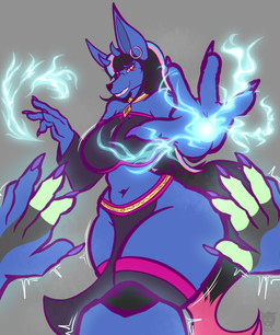 anthro blue_body breasts clothed clothing costume duo female first_person_view fur hair looking_at_viewer magic magic_user mid_transformation pov_hands simple_background smile solo species_transformation tail thick_thighs transformation twinning sralivewolfox canid canine canis hybrid jackal mammal absurd_res digital_media_(artwork) hi_res