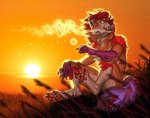 2022 4_toes 5_fingers anthro canid canine day detailed_background dhole digital_media_(artwork) feet fingers fur grass hair katie_hofgard male mammal nude outside pawpads plant red_pawpads sitting sky solo sun teeth toes