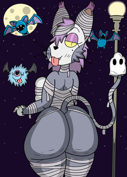 anthro big_breasts big_butt breasts butt cellulite curvy_figure fangs female feral group hair huge_breasts huge_butt long_tail looking_at_viewer looking_back markings mature_female mole_(marking) moon mostly_nude mummy_costume mummy_wrappings night outside purple_hair star street_lamp tail teeth thick_thighs tongue tongue_out voluptuous whiskers wide_hips yellow_eyes hashidoodle nintendo pokemon carolyn_(hashidoodle) bat domestic_cat felid feline felis generation_1_pokemon generation_4_pokemon generation_5_pokemon mammal pokemon_(species) purugly woobat zubat absurd_res hi_res
