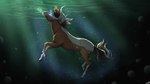 ambiguous_gender blue_eyes brown_body brown_mane brown_tail bubble feral glowing glowing_eyes mane side_view solo tail underwater water white_body white_mane white_tail scarlanya equid equine horse mammal