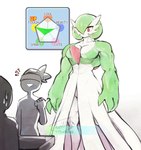 biceps green_arms green_fingers green_hair green_hands grey_arms grey_body grey_fingers grey_skin group hair muscular muscular_humanoid red_eyes trio vein white_body white_legs white_skin thwillartz nintendo pokemon gardevoir generation_3_pokemon human humanoid mammal pokemon_(species) hi_res