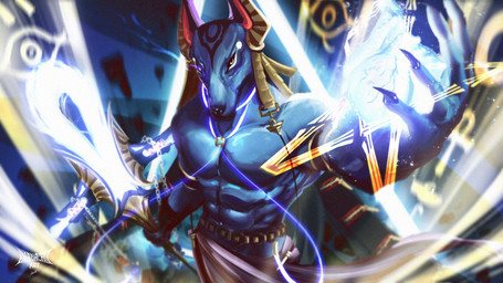 abs anthro black_claws black_nose blue_body blue_fur chain claws fur heart_symbol humanoid_hands male muscular muscular_anthro muscular_male realistic simple_background solo chanachit dislyte lilith_games drew_(dislyte) anubian_jackal canid canine canis jackal mammal 16:9 2025 colored detailed hi_res widescreen