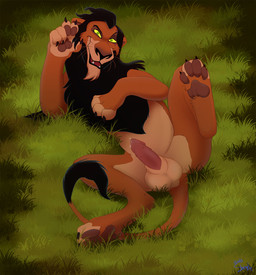 4_toes animal_genitalia animal_penis balls bedroom_eyes bodily_fluids claws erection feet feline_genitalia feline_penis feral genital_fluids genitals grass looking_at_viewer lying male narrowed_eyes on_back outside pawpads paws penis plant precum presenting presenting_balls presenting_penis quadruped seductive smile solo spread_legs spreading tail tail_tuft toes tuft shembreopheline disney the_lion_king scar_(the_lion_king) felid lion mammal pantherine hi_res