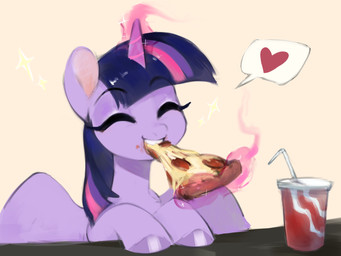 container cup disposable_cup eating female feral food horn magic messy_eater pepperoni pizza smile solo wings unclechai friendship_is_magic hasbro my_little_pony mythology twilight_sparkle_(mlp) equid equine mammal mythological_creature mythological_equine winged_unicorn 4:3 hi_res