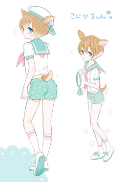 blue_eyes blush bottomwear butt clothed clothing footwear hair hat headgear headwear legwear male multiple_poses pose shirt shoes shorts simple_background socks solo tan_hair text topwear white_background young puni_101010 animal_humanoid deer deer_humanoid humanoid mammal mammal_humanoid 2015 japanese_text translation_request