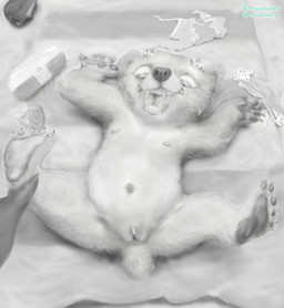 accessory ankle_grab anthro belly bikini bow_ribbon claws clitoral_hood clitoris clothing detailed_background detailed_fur discarded_bikini disembodied_hand duo fangs feet female female_focus flat_chested frilly frilly_bikini frilly_clothing frilly_swimwear front_view fur genitals hair_accessory hair_bow hair_ribbon happy high-angle_view leg_grab loli looking_at_viewer looking_up lying navel neonate nipples nude on_back on_ground on_towel open_mouth open_smile outside pattern_towel pawpads plantigrade ribbons short_tail smile soles solo_focus speaker spread_legs spreading striped_towel stripes swimwear tail tail_anus teeth towel twin_bows two-piece_swimsuit vulva young young_anthro toothandclaw nilla_(urbansaint) aquatic bear echinoderm echinozoan mammal sea_cucumber 2021 absurd_res detailed greyscale hi_res monochrome