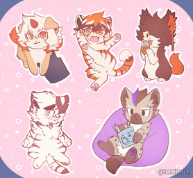 ambiguous_gender anus anus_only black_body black_fur black_hair blue_eyes book chest_tuft chibi countershading crotch_tuft eyebrows eyelashes female feral fur hair henohenomoheji looking_at_viewer looking_away lying male markings multicolored_hair on_back orange_body orange_eyes orange_fur paws reading reading_book scar semi-anthro simple_eyes solo spots spotted_body spotted_fur striped_body stripes tongue tongue_out toony tuft two_tone_hair white_body white_fur white_hair x_anus sunnynoga arknights hypergryph studio_montagne aak_(arknights) hung_(arknights) mountain_(arknights) spot_(arknights) waai_fu_(arknights) canid canine canis domestic_cat domestic_dog felid feline felis hyena mammal pantherine spotted_hyena tiger hi_res multiple_images
