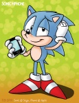 anthro blue_body blue_fur blue_hair cellphone electronics fur green_eyes hair humor male phone pun smartphone solo tobibrocki apple_inc. classic_sonic_(universe) iphone sega sonic_the_hedgehog_(series) classic_sonic sonic_the_hedgehog eulipotyphlan hedgehog mammal