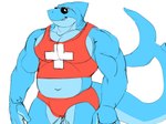 anthro biped bottomwear clothed clothing eyewear lifeguard lifeguard_swimsuit male muscular muscular_anthro muscular_male red_bottomwear red_clothing red_topwear sharp_teeth simple_background smile solo sunglasses teeth topwear white_background daire301 epic_games fortnite safety_first_steve_(fortnite) fish marine shark 2024 digital_drawing_(artwork) digital_media_(artwork) sketch