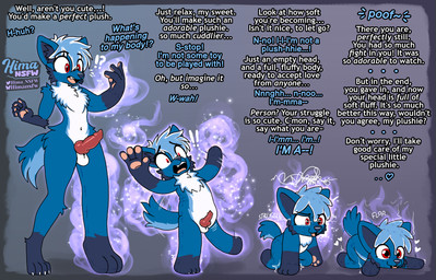 animal_genitalia animal_penis anthro blue_body blue_fur blue_hair canine_genitalia canine_penis dialogue erection four_frame_sequence fur genitals genitals_shrinking hair knot knotted_penis looking_at_hand magic male mental_transformation offscreen_character penis penis_shrinking plushie plushie_transformation red_eyes resisting shocked shrinking size_transformation solo struggling text transformation transformation_sequence transformation_through_magic tripping hima_nsfw clicky animate_inanimate canid canine canis coyote living_plushie mammal absurd_res english_text hi_res