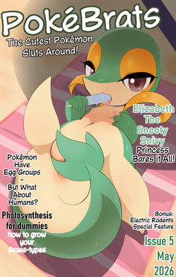 3_fingers anthro beach beach_towel bedroom_eyes blush bodily_fluids body_blush brown_eyes convenient_censorship featureless_feet feet female fingers flat_chested food genitals gesture green_body green_scales narrowed_eyes navel nipples nude nude_female outline_text outside parasol pink_nipples pink_tongue plump_labia popsicle popsicle_in_mouth popsicle_melting sand scales seductive semi-anthro solo sucking suggestive suggestive_food suggestive_gesture sweat tail tail_censorship tan_body tan_legs tan_scales text tongue towel vulva vulva_blush wet wet_body young young_female ecchitrail nintendo pokemon generation_5_pokemon pokemon_(species) reptile scalie snivy 2026 absurd_res alternate_version_at_source cover digital_drawing_(artwork) digital_media_(artwork) english_text hi_res magazine_cover shaded