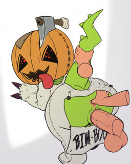 anal anal_fingering anthro axe balls butt disembodied_hand disembodied_penis duo erection female fingering food for_a_head fruit genitals heart_eyes heart_symbol male male/female penis plant pumpkin pumpkin_head sex tail tail_grab vaginal tohtori_crow bandai_namco digimon digimon_(species) human mammal object_head pumpkinmon hi_res