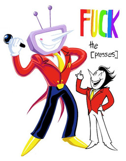 clothed clothed_humanoid clothing duo electronics for_a_head male profanity rainbow_text screen screen_face smile television text 4nikitty deltarune undertale_(series) spamton_g._spamton tenna_(deltarune) addison_(deltarune) darkner humanoid object_head screen_head tv_head full-length_portrait lineless portrait