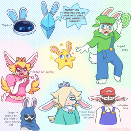 3_toes 4_fingers angry anthro armless black_eyeliner blonde_eyebrows blue_body blue_claws blue_cloak blue_clothing blue_ear_piercing blue_eyes blue_inner_ear blue_overalls bottomwear brown_eyebrows brown_facial_hair brown_mustache buckteeth button_(fastener) claws cloak clothed clothed_anthro clothed_female clothed_male clothing cross-popping_vein crown dialogue directional_arrow dress ear_tuft ears_down eyebrows eyelashes eyeless eyeliner facial_hair featureless_arms featureless_legs feet female female_anthro finger_claws fingers floating_ears fluffy fluffy_tail frisbee fully_clothed fully_clothed_anthro fully_clothed_female fully_clothed_male fur furrowed_brow furrowed_eyebrows green_clothing green_hat green_headwear green_shirt green_topwear group hair hair_over_eye half-closed_eyes hat headgear headwear holding_frisbee hooded_cloak legless light long_ears machine makeup male male_anthro midriff mouthless mustache narrowed_eyes noseless on_one_leg open_mouth open_smile overalls pink_bottomwear pink_clothing pink_eyelids pink_inner_ear pink_mouth pink_shirt pink_topwear pivoted_ears purple_inner_ear red_clothing red_hat red_headwear red_tongue screen screen_face scut_tail shirt shirtless_anthro shirtless_male short_tail sideways_hat sigh simple_background smile speech_bubble squint standing star_(shape) star_ear_ring tail tan_body tan_eyelids tan_inner_ear tan_skin teal_clothing teal_dress teeth text toes tongue topwear tuft white_body white_fur white_mask white_tail yellow_body yellow_skin gaypastabake mario_bros mario_plus_rabbids_kingdom_battle nintendo raving_rabbids rayman_(series) ubisoft beep-0 jeanie_(mario_plus_rabbids) rabbid_luigi rabbid_mario rabbid_peach rabbid_rosalina starburst_(mario_plus_rabbids) stooge_(mario_plus_rabbids) lagomorph mammal rabbid robot spark_(mario_plus_rabbids) 1:1 2024 artist_name colored crossover digital_drawing_(artwork) digital_media_(artwork) english_description english_text hi_res lighting multiple_images shaded sketch_page