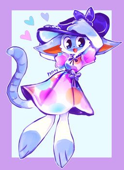 anthro barefoot big_ears biped blue_eyes border cheek_tuft clothing dress facial_tuft feet female hat headgear headwear heart_symbol holding_clothing holding_hat holding_headgear holding_headwear holding_object looking_at_viewer open_mouth purple_border simple_background solo tail tuft pypixy animal_crossing nintendo mitzi_(animal_crossing) domestic_cat felid feline felis mammal 2020 digital_media_(artwork) digital_painting_(artwork) full-length_portrait hi_res painting_(artwork) portrait signature