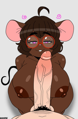 ahoge animal_ears anthro bare_shoulders big_breasts big_nipples big_penis brainwashing breasts brown_body brown_hair brown_skin cheek_rubbing_penis dominant dominant_male dominant_pov duo eyewear female first_person_view genitals glasses hair happy_trance huge_breasts huge_nipples huge_penis hypnosis kneeling looking_at_viewer male male/female mind_control mouse_ears mouse_tail nerd nipples penis penis_rubbing penis_rubbing_against_cheek pink_eyes pubes purple_eyes sex short_hair simple_background smile spiral spiral_eyes submissive submissive_female symbol_in_eyes tail thick_thighs wide_hips ghostec third-party_edit cheesed_to_meet_you gwen_geek gwen_martin mammal murid murine rodent absurd_res hi_res meme signature