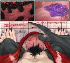 anthro balls claws dialogue extreme_close-up extreme_macro extreme_size_difference feet first_person_view genitals macro male micro muscular muscular_male pawpads paws penis pubes size_difference solo text toe_claws universe vein veiny_penis ireonixhellcat comic english_text hi_res