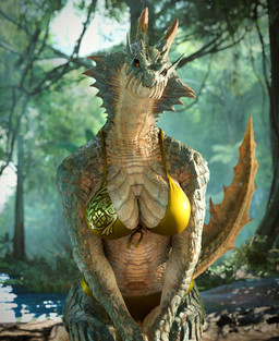 anthro big_breasts bikini blue_body blue_scales breast_squish breasts clothed clothing detailed_background eyelashes female female_anthro forest forest_background gold_bikini horn looking_at_viewer multicolored_body multicolored_scales orange_eyes outside plant pupils scales slit_pupils solo squish swimwear tail tan_body tan_scales thick_thighs tree two-piece_swimsuit two_tone_body two_tone_scales water ivorylagiacrus capcom monster_hunter lagiacrus leviathan_(mh) scalie 3d_(artwork) absurd_res blender_(artwork) blender_cycles_(artwork) digital_media_(artwork) hi_res