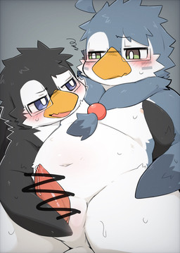 ambiguous_anthro ambiguous_gender animal_genitalia anthro anthro_on_anthro beak biped black_body black_eyebrows black_feathers blue_body blue_eyes blue_feathers blue_markings blush blush_lines bodily_fluids censored_genitalia censored_penis cheek_tuft dripping duo emanata erection eyebrows eyewear eyewear_only facial_markings facial_tuft feathers frustration_cloud genital_fluids genital_slit genitals glasses glasses_only glistening glistening_genitalia glistening_penis green_eyes half-closed_eyes hand_on_penis handjob head_markings looking_at_another male male/ambiguous male_anthro markings multicolored_body multicolored_feathers narrowed_eyes navel nipples non-mammal_navel non-mammal_nipples nude nude_anthro nude_male open_beak open_mouth orange_beak penile penis pink_nipples pink_penis precum precum_drip rectangular_glasses sex sweat sweaty_body tapering_penis thin_eyebrows tuft two_tone_body two_tone_feathers wearing_glasses white_body white_feathers young young_anthro young_male shouka_2810 avian bird penguin 2025 censored digital_media_(artwork) hi_res