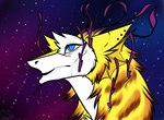 anthro blue_eyes ear_piercing female fur piercing pupils side_view sky slit_pupils solo star starry_sky white_body white_fur yellow_body yellow_fur vivien13 sabrinamero_(character) sergal digital_drawing_(artwork) digital_media_(artwork) headshot_portrait hi_res portrait shaded simple_shading