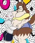 albino anthro big_breasts big_butt blep blush blush_lines breasts bulge butt digestion duo female huge_breasts larger_female male male/female memphis_design neck_tuft red_eyes retro size_difference smaller_male thick_thighs tongue tongue_out tuft rg9812 baron_walker mabel_dobson bovid canid canine canis caprine domestic_dog finnish_lapphund hybrid lapphund mammal sheep spitz wolf wolfdog