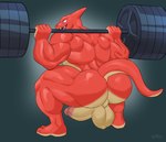 anthro back_muscles backsack balls barazoku barbell big_balls big_butt big_muscles big_penis black_background bubble_butt butt crouching deltoids erection exercise genitals glans horn huge_balls huge_butt huge_muscles huge_penis humanoid_genitalia humanoid_penis kemono male manly muscular muscular_anthro muscular_male nude open_mouth open_smile penis perineum quads rear_view simple_background smile solo squats text thick_arms thick_thighs triceps weightlifting workout tiburalgo nintendo pokemon charmeleon generation_1_pokemon pokemon_(species) scalie 2024 absurd_res hi_res url