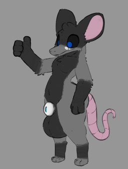 animal_genitalia anthro balls black_body black_fur black_sclera blue_eyes fur genitals grey_body grey_fur male paws pink_tail rat_tail round_ears sheath tail sarek_aran_desian mammal murid murine rat rodent hi_res