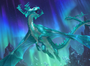 ambiguous_gender aurora_(phenomenon) feral flying green_body green_scales long_tail looking_up membrane_(anatomy) membranous_wings mountain night open_mouth outside scales snowflake solo tail wings lie_setiawan hasbro magic:_the_gathering mythology wizards_of_the_coast dragon mythological_creature mythological_scalie scalie hi_res official_art