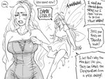absurd_res baalbuddy breasts cleavage clothed clothing dialogue english_text fairy female hair hi_res human larger_female long_hair mammal micro monochrome not_furry size_difference smaller_female text virginia_kissless
