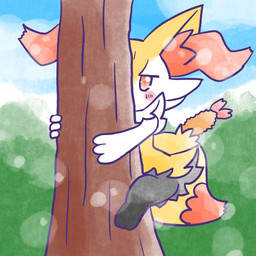 ambiguous_anthro ambiguous_gender anthro biped blush blush_stickers detailed_background digitigrade dipstick_tail food front_view hugging_tree looking_at_viewer markings object_in_tail outside plant shrimp_(food) solo tail tail_markings tree annyui0611 nintendo pokemon braixen canid generation_6_pokemon mammal pokemon_(species) 1:1 2024 digital_drawing_(artwork) digital_media_(artwork) full-length_portrait japanese_description portrait translated_description