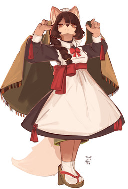 anthro biped breasts brown_hair clothed clothed_anthro clothed_female clothing cute_fangs dress fangs female fully_clothed fully_clothed_anthro fully_clothed_female hair inner_ear_fluff looking_at_viewer simple_background solo standing teeth tuft white_background conditional_dnp tohupo canid canine mammal 2025 absurd_res digital_drawing_(artwork) digital_media_(artwork) hi_res