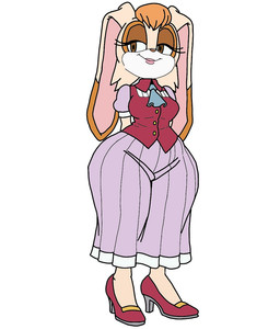 anthro bottom_heavy bottomwear breasts brown_body brown_eyes brown_fur clothed clothing collared_shirt dress_shirt eyelashes female floppy_ears footwear fur hair hands_behind_back head_tuft high_heels hip_focus huge_hips lidded_eyes lips lipstick long_ears long_skirt lop_ears makeup mature_anthro mature_female medium_breasts narrowed_eyes orange_hair pear-shaped_figure pink_lips shirt shoes simple_background skirt smile solo standing tan_body tan_fur thick_thighs topwear tuft white_background wide_hips anonymouse2280 sega sonic_the_hedgehog_(series) vanilla_the_rabbit lagomorph leporid mammal rabbit 2026 digital_media_(artwork) full-length_portrait portrait
