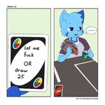 anthro blue_body blue_eyes blue_fur comic_panel fur furniture male profanity solo speech_bubble table text young young_anthro young_male hazumazu draw_25_(meme) sprite_(soda) uno haziq_(hazumazu) domestic_cat felid feline felis mammal 1:1 2020 artist_name english_text hi_res meme