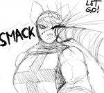 anthro big_breasts black_and_white breasts cat_knight clothed clothing dialogue donk_sis_(hladilnik) english_text felid feline female grapple hi_res hladilnik mammal mask monochrome no_sell punch text wrestling wrestling_match