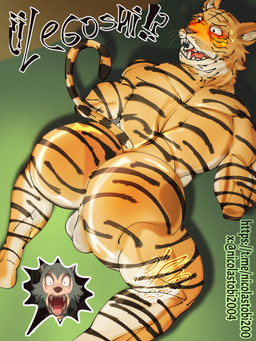 anthro balls big_butt blush butt duo exhibitionism fangs genitals male male/male muscular muscular_male nude orange_body stripes tail teeth whiskers tobias2004 beastars bill_(beastars) legoshi_(beastars) canid canine felid mammal pantherine tiger 3:4 hi_res