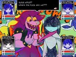 ambiguous_gender anthro dialogue dialogue_box female game_screen group humor male style_emulation text bearwithabroom deltarune kris_where_are_we omori_(game) undertale_(series) aubrey_(omori) hero_(omori) kel_(omori) kris_(deltarune) omori_(omori) susie_(deltarune) human lizard mammal reptile scalie 2021 animated crossover english_text frame_by_frame meme short_playtime