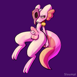 anthro balls bell bell_collar blush bodily_fluids collar digitigrade genitals holding_penis humanoid_genitalia humanoid_penis male mask penis pink_body solo sweat sweatdrop wearing_mask sloumpl rain_world videocult fan_character slugcat 1:1 hi_res nonbinary_(lore)