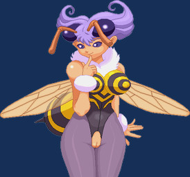 female genitals hair monster_girl_(genre) purple_eyes purple_hair solo stinger vulva wings real-warner capcom darkstalkers q-bee animal_humanoid arthropod arthropod_humanoid bee humanoid hymenopteran insect insect_humanoid aliasing alpha_channel digital_media_(artwork) pixel_(artwork)