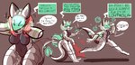 anthro body_control bound duo encasement exercise female laugh machine speech_bubble trapped archermouse min_(metrohunter) tuli_(metrohunter) animate_inanimate living_clothing robot sequence