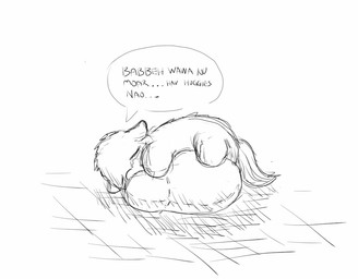 ambiguous_feral ambiguous_gender baby_talk dialogue doll feral hug neonate solo speech_bubble tail text young young_ambiguous young_feral carpdime fluffy_pony fluffy_pony_(species) mammal digital_media_(artwork) english_text monochrome sketch