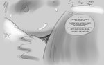 anthro aroused bodily_fluids fap_(sound_effect) female masturbation offscreen_character solo sweat text thought_bubble under_covers lilmoonie hoshi_(lilmoonie) canid canine fox mammal 2021 comic english_text greyscale monochrome