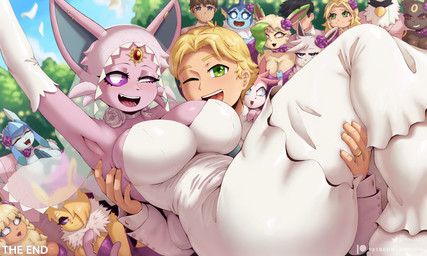 absolutely_everyone affectionate anthro armwear big_breasts black_body black_fur black_hair blonde_hair blue_body blue_fur blue_sclera bodily_fluids breasts bridal_carry brown_hair brown_sclera carrying_another cleavage clothed clothing corsage crying daww digit_ring dress ear_piercing ear_ring eyebrows eyelashes eyes_closed faceless_character faceless_male feathers female female_anthro fingers forehead_gem freckled_face freckles fur furgonomics furry-specific_piercing gem green_eyes grin group group_photo hair happy happy_ending human_on_anthro husband_and_wife interspecies interspecies_romance intimate jewelry large_group leaf leaf_hair looking_at_viewer love male male_human markings married_couple mole_(marking) mole_under_eye mole_under_mouth one_eye_closed open_mouth open_smile outside piercing pink_body pink_fur plant plant_hair pokephilia pseudo_hair pupils purple_body purple_fur purple_sclera raised_arm red_sclera ring ring_(marking) ring_piercing romantic romantic_ambiance romantic_couple smile tail tail_piercing tan_body tan_fur tears tears_of_joy text the_end wedding wedding_dress wedding_ring wedding_veil white_body white_feathers white_fur white_pupils yellow_body yellow_fur gammainks nintendo pokemon alex_(gammainks) bianca_(gammainks) dylan_(gammainks) fuyuki_(gammainks) kaminari_(gammainks) kiwi_(gammainks) malon_(gammainks) natsuri_(gammainks) serena_(gammainks) valerie_(gammainks) vanessa_(gammainks) eevee eeveelution espeon flareon generation_1_pokemon generation_2_pokemon generation_4_pokemon generation_6_pokemon generation_8_pokemon glaceon human jolteon leafeon mammal pokemon_(species) sirfetch'd sylveon umbreon vaporeon 2025 5:3 absurd_res artist_name comic digital_media_(artwork) hi_res