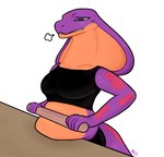 anthro bodily_fluids bra breasts clothed clothing countershading female furniture purple_body rolling_pin simple_background slightly_chubby slightly_chubby_female snake_hood solo spots sweat table underwear white_background ncs keeshee cobra lamarian reptile scalie snake 2020 hi_res signature