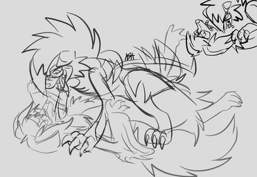 ambiguous_gender ambiguous_penetration anthro bite blush bodily_fluids claws clenched_teeth drooling duo eyewear female female_on_top from_front_position glasses helpless hunched_over lying male male/female male_on_bottom missionary_position neck_bite on_back on_bottom on_top paws penetration pinned pinned_to_ground saliva sex shocked sketchy straddling tail tail_motion tailwag teeth tongue tongue_out spicymustelid nintendo pokemon delphox generation_6_pokemon generation_7_pokemon lycanroc midnight_lycanroc pokemon_(species) monochrome sketch