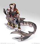 4_arms 4_legs anthro crouching electronics facial_piercing female multi_arm multi_leg multi_limb multifur nose_piercing phone piercing slurpee solo pac vita_(phantomshotgun) fish marine shark