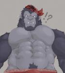 ?! abs anthro biceps biped black_body black_fur bottomwear bulge clothed clothing confusion ear_piercing fangs fur grey_background grey_body grey_eyes grey_skin kerchief looking_at_viewer looking_down low-angle_view male muscular muscular_anthro muscular_male pecs piercing pirate pubes red_bottomwear red_clothing red_underwear simple_background solo standing teeth topless underwear thedragonred12 ape gorilla haplorhine mammal primate 2016 digital_media_(artwork) half-length_portrait hi_res portrait