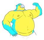 anthro beak belly biceps big_belly big_muscles bottomwear clothed clothing feathers flexing flexing_bicep flexing_both_biceps looking_at_viewer male musclegut muscular muscular_anthro muscular_male navel nipples non-mammal_nipples overweight overweight_anthro overweight_male pants pecs simple_background smile solo topless topless_male white_background manlyster animal_crossing nintendo keaton_(animal_crossing) accipitrid accipitriform avian bird eagle 2021 hi_res