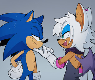 anthro crossgender duo eyeshadow femboy flirting ftm_crossgender fur makeup male male/male white_body white_fur wings nikkikaji sega sonic_the_hedgehog_(series) rogue_the_bat_(nikkikaji) rouge_the_bat sonic_the_hedgehog bat eulipotyphlan hedgehog mammal absurd_res hi_res