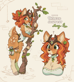 anthro big_breasts big_ears bodysuit breasts choker cleavage clothed clothing crown druid female hair headgear headwear hooves inner_ear_fluff jewelry leg_markings legband leotard magic_user markings necklace orange_hair ponytail scared skinsuit socks_(marking) solo spots staff text thick_thighs thighband tiara tight_clothing tribal_spellcaster tuft waspsalad deer mammal 2024 hi_res